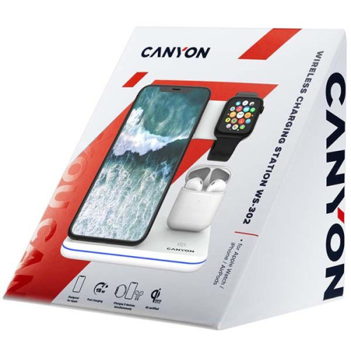 Беспроводная зарядная станция Canyon 302, белая